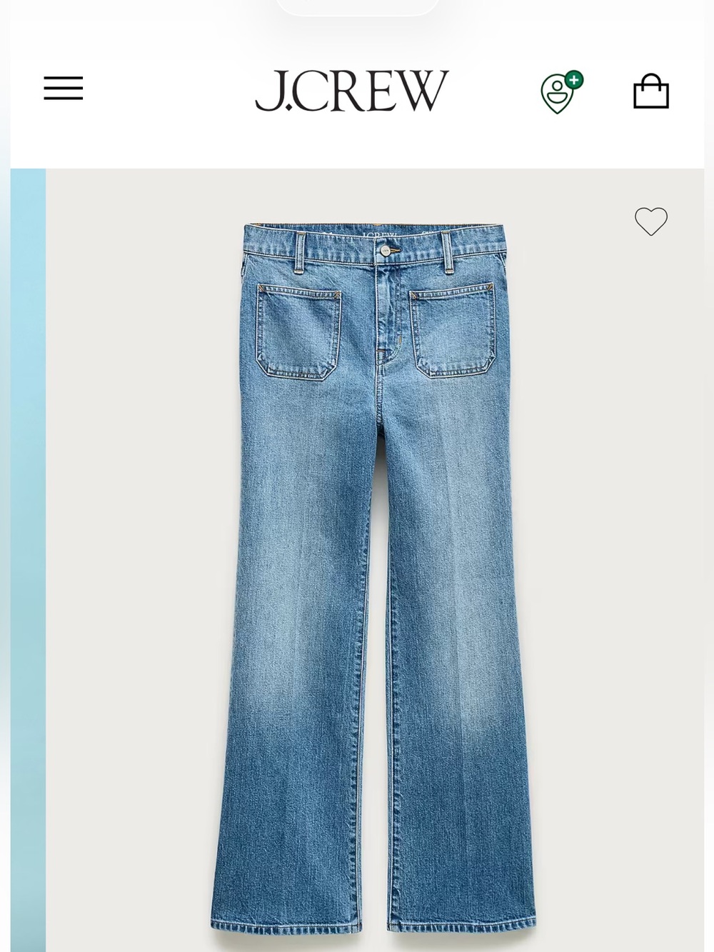 J. Crew Charley Kickout Cropped Jean in semi-stretch w/patch pocket